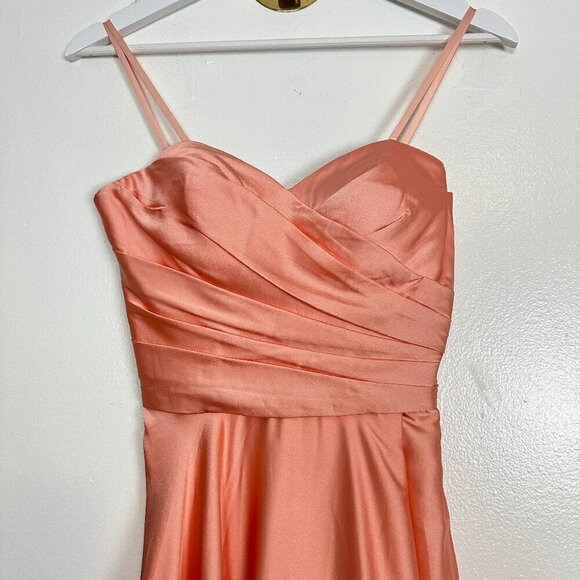 LA FEMME Strapless Slit Satin Ballgown in Peach Size US 0 - Picture 5 of 9